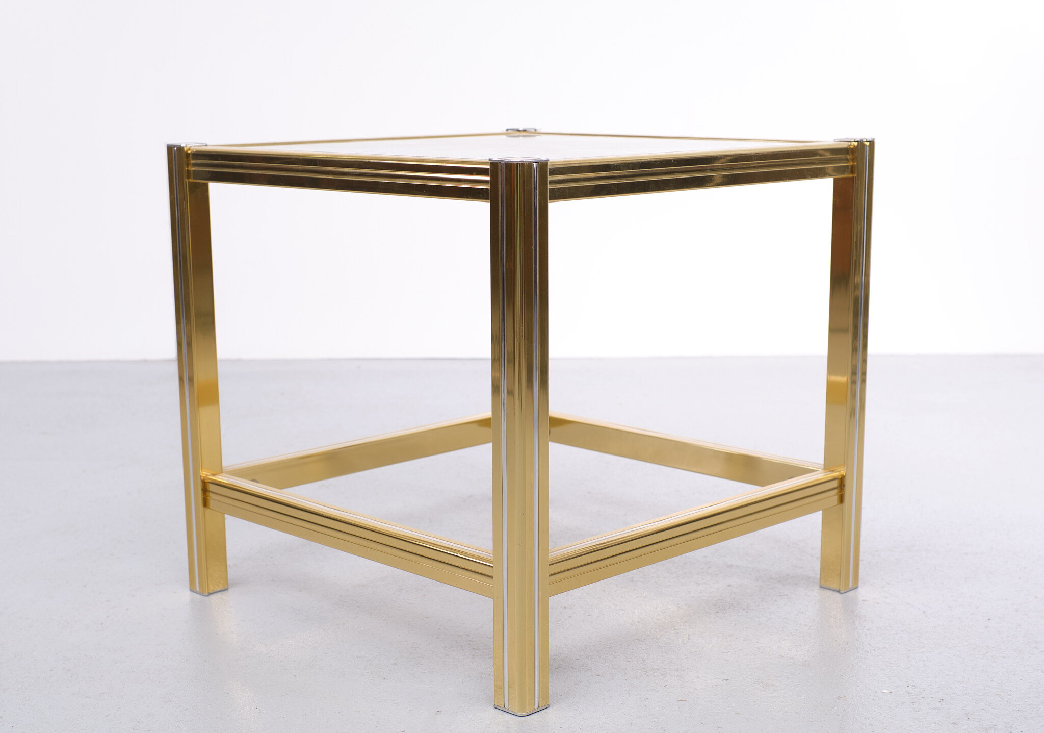 Hollywood regency brass side mirror side table, 1970s