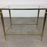 Hollywood Regency side table, glass and brass