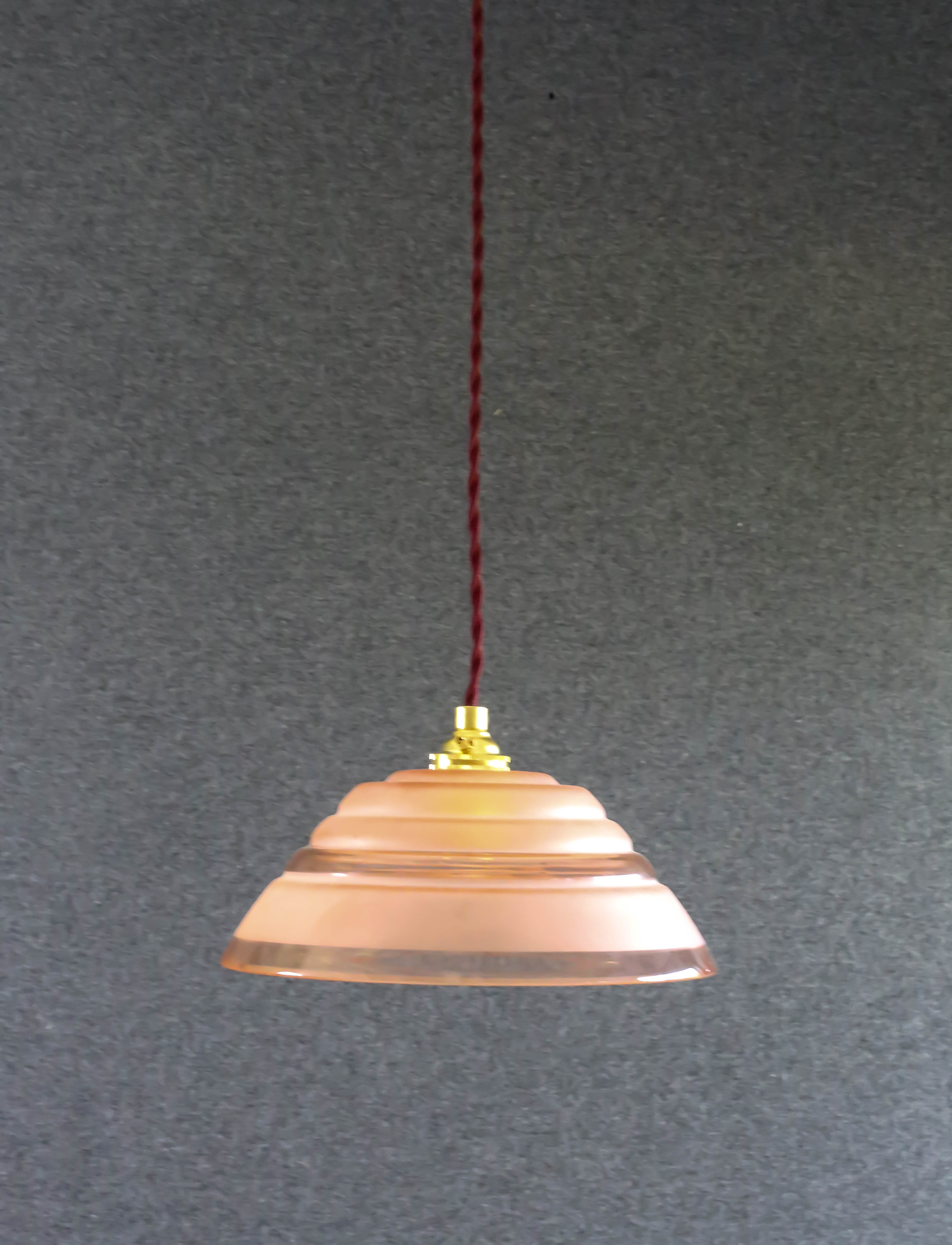 1950s style antique pink glass pendant light