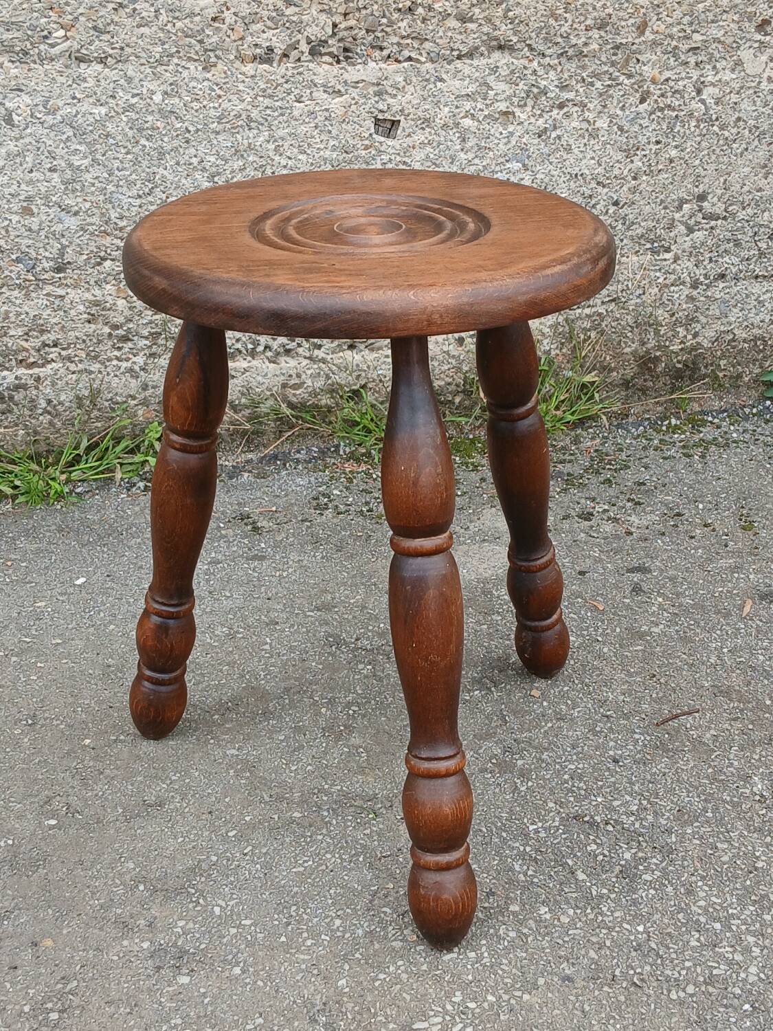 Turned wooden tripod stool