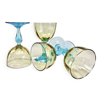 4 old two-tone George Sand wine glasses