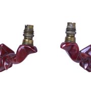 Pair of art deco wall lights in carmine red / burgundy earthenware.