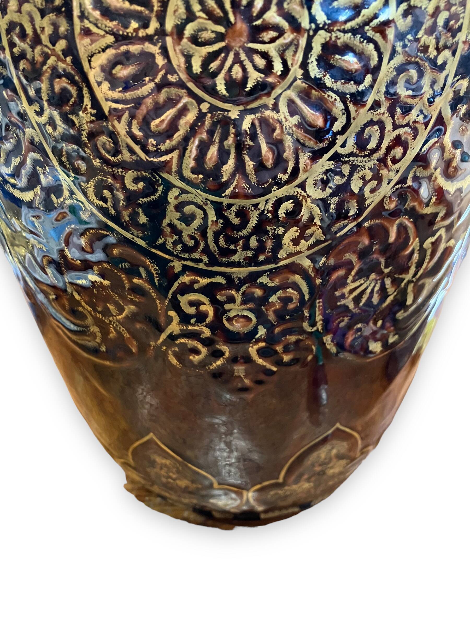 Important Longchamp Griffon vase in golden ceramic
