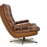 Rotating Scandinavian leather armchair, Swivel Sweden, 1970