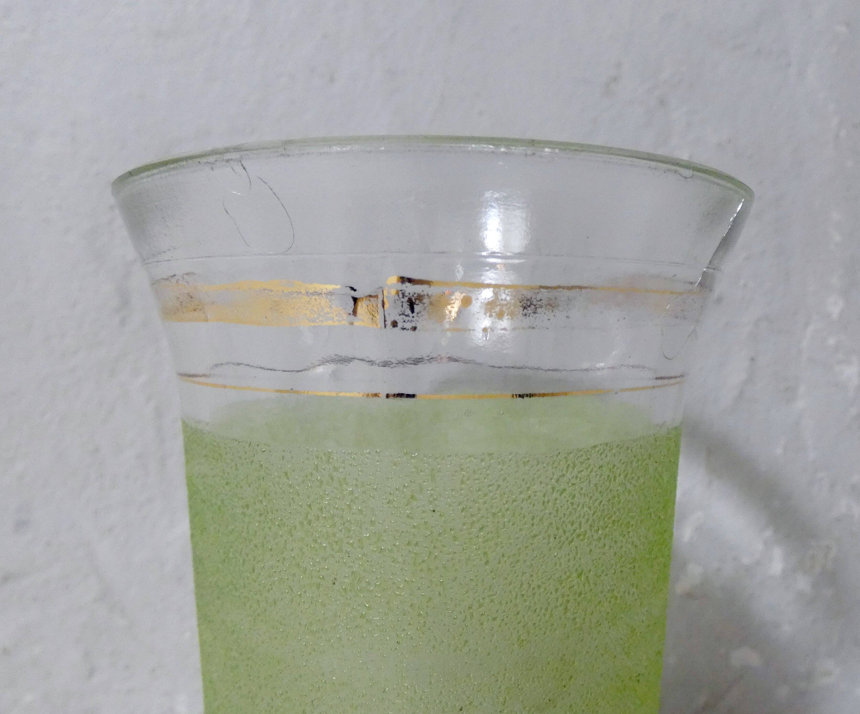 Vintage green and gold frosted glass vase