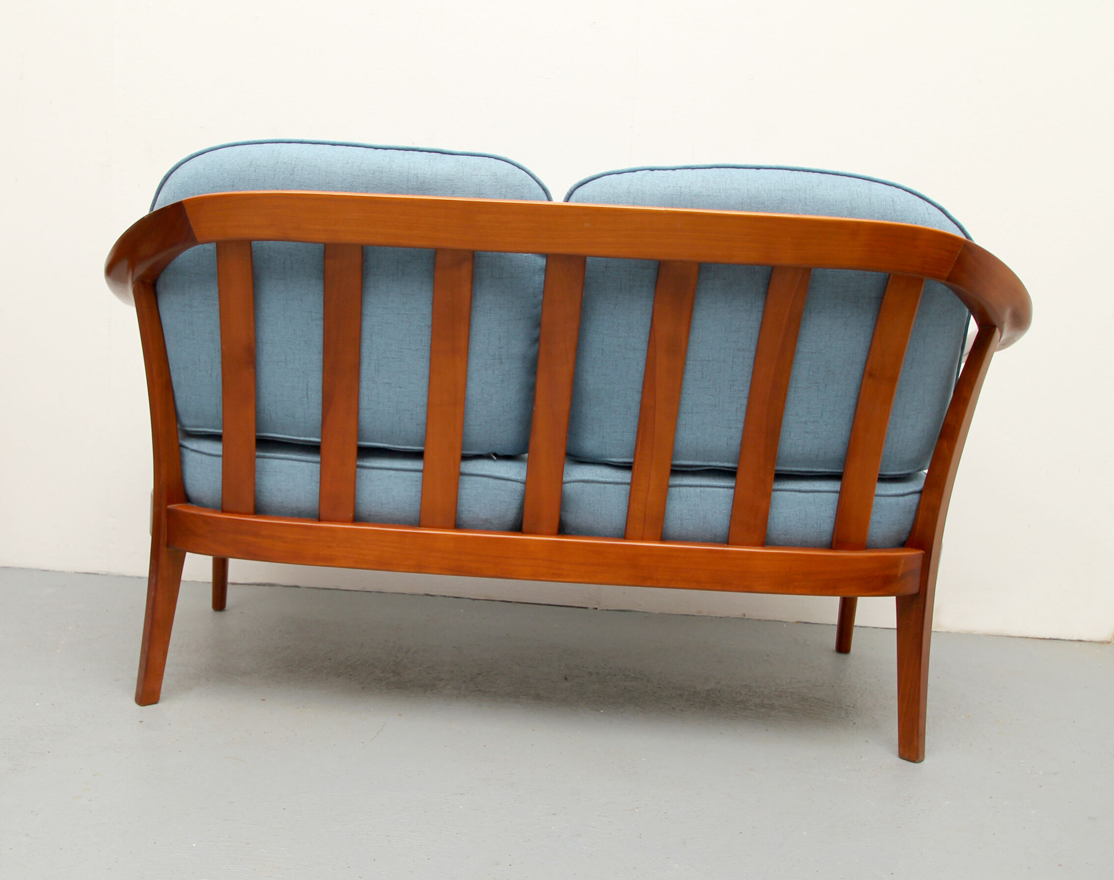 1960s 2-seater sofa in cherrywood middle blue, Wilhelm Knoll