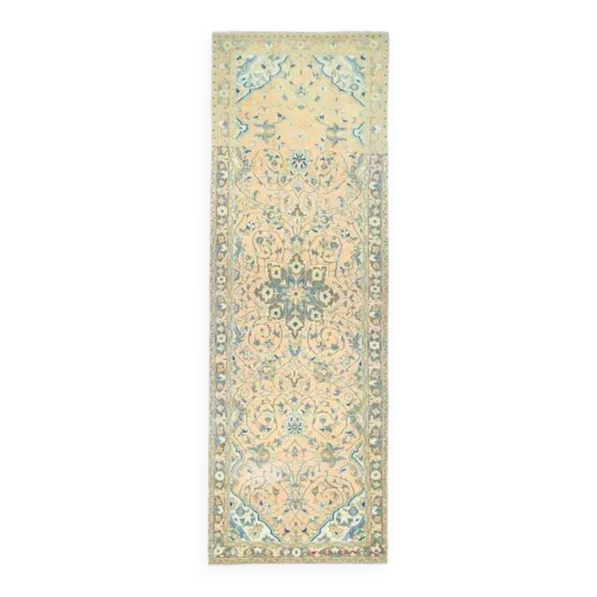 Vintage Turkish Oushak Handmade Wool Cotton Orange Runner Rug 104x310