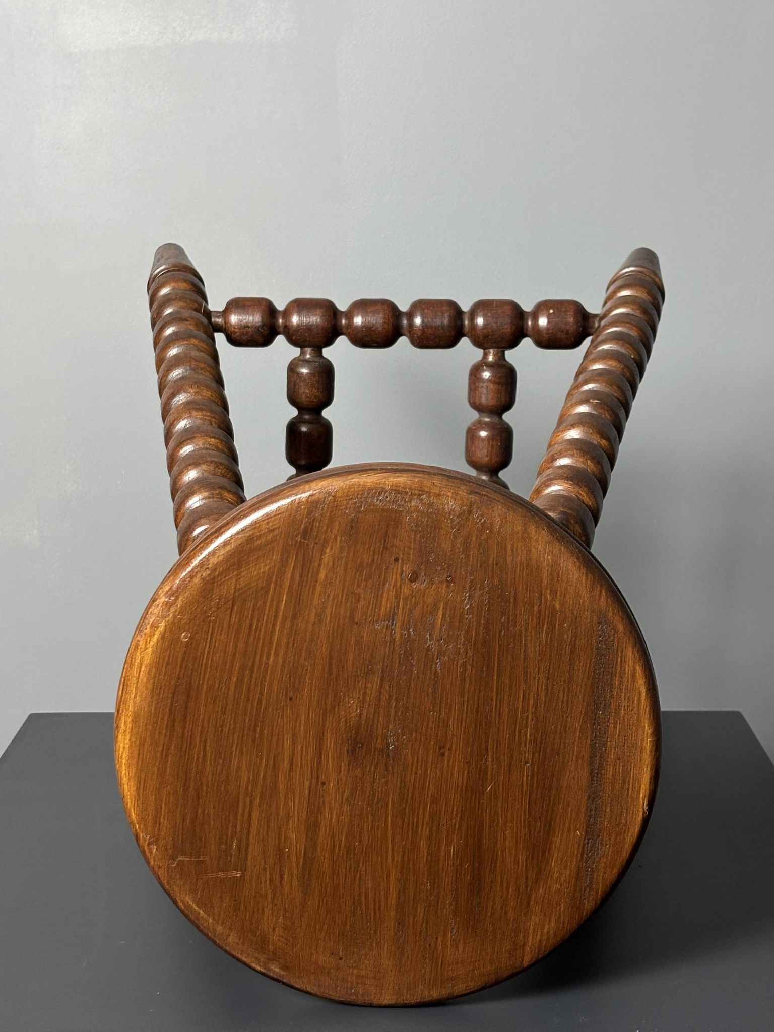 Midcentury brutalist wood turned stool in the style of Charles Dudouyt, 50s