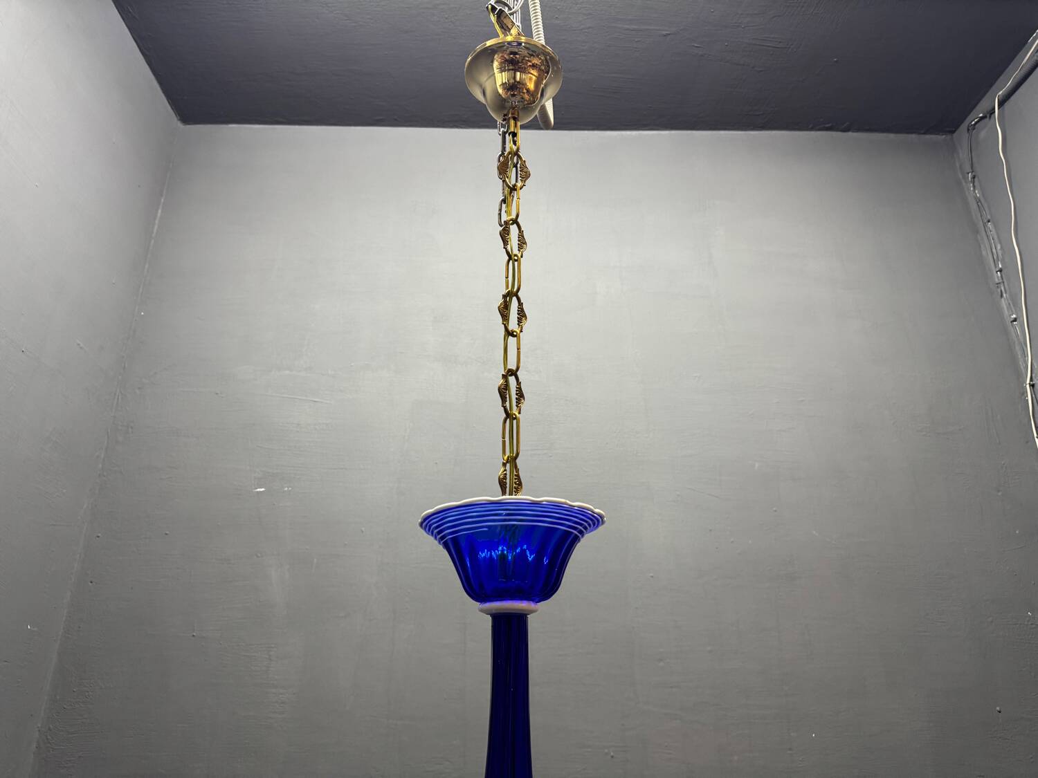 Vintage Blue and White Murano Chandelier, Italy, 1980s