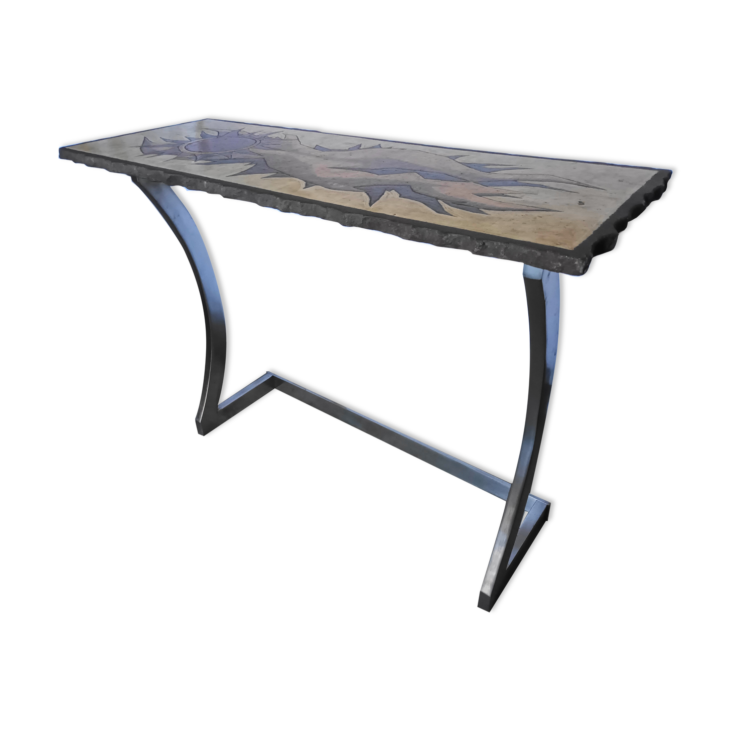 Vintage lava stone console signed Jean Jaffeux