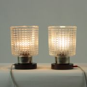 Set of 2 table lamps in glass and wood, Czechoslovakia 1960s