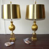 Paire de lampes Maison Charles modèle Persane abats jour en laiton restaurées