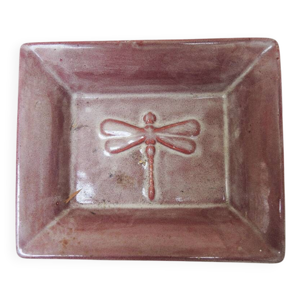 Ancien vide-poche en céramique mauve décor libellule