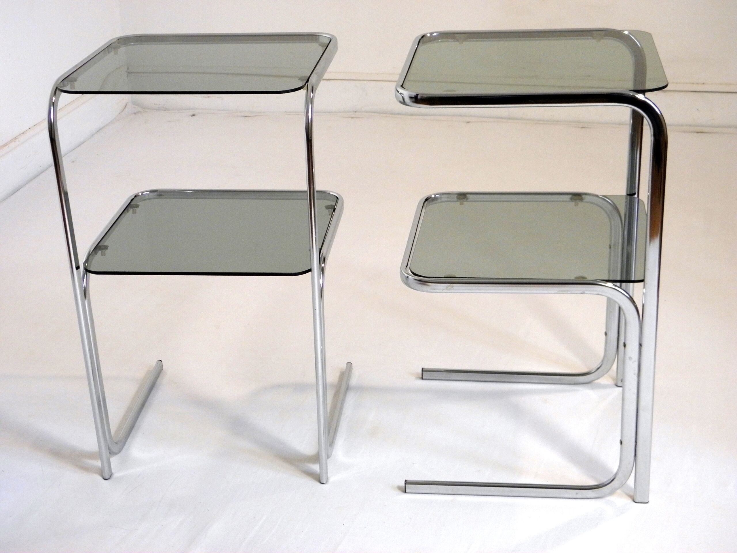 Pair of chrome bedside and 70s glass