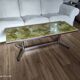 Vintage coffee table 70s chrome base and top resin effect marble green water