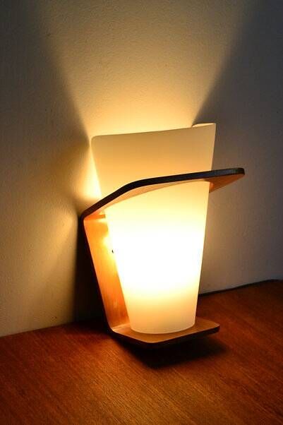 Louis Kalff NX 41 wall lamp opaline teak
