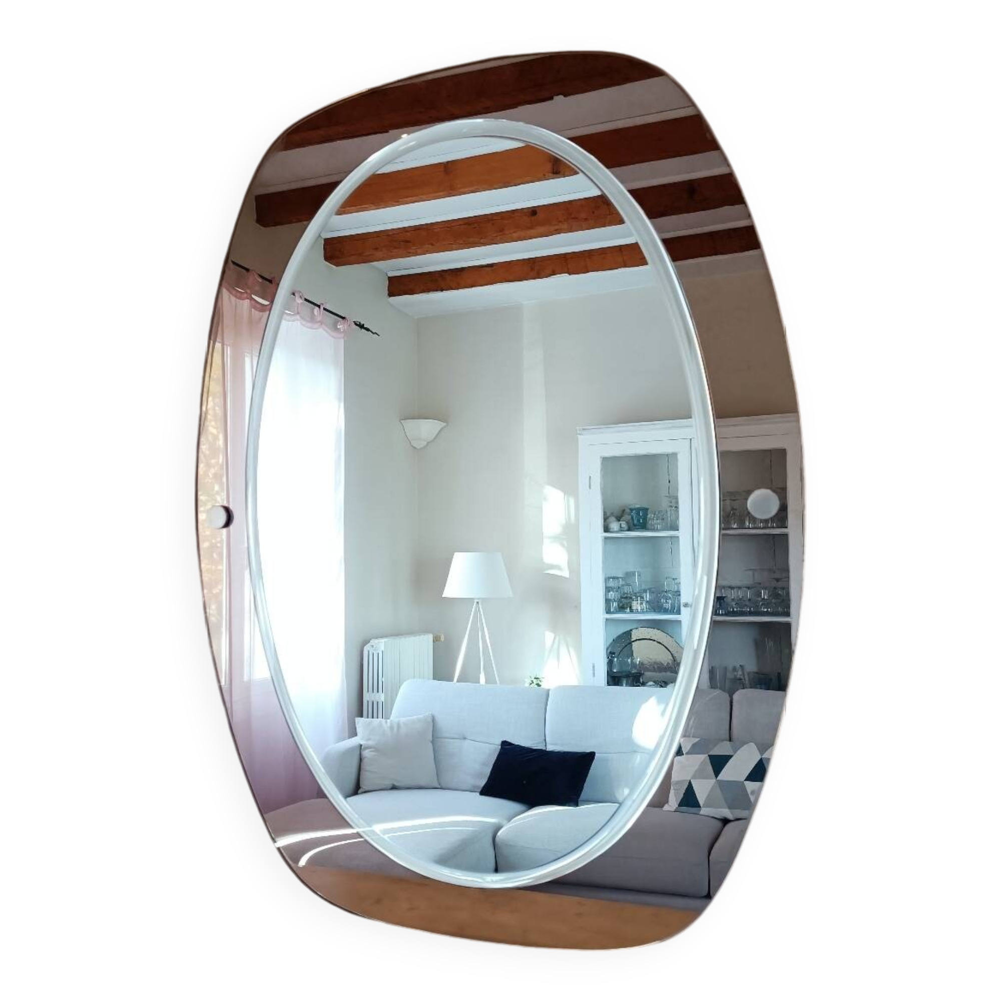 Vintage oval smoked glass mirror