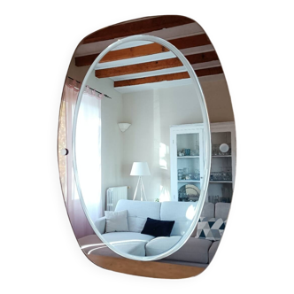 Miroir ovale vintage en verre fumé