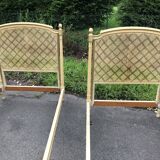 Pair of twin bed Louis XVI caned painted patinated