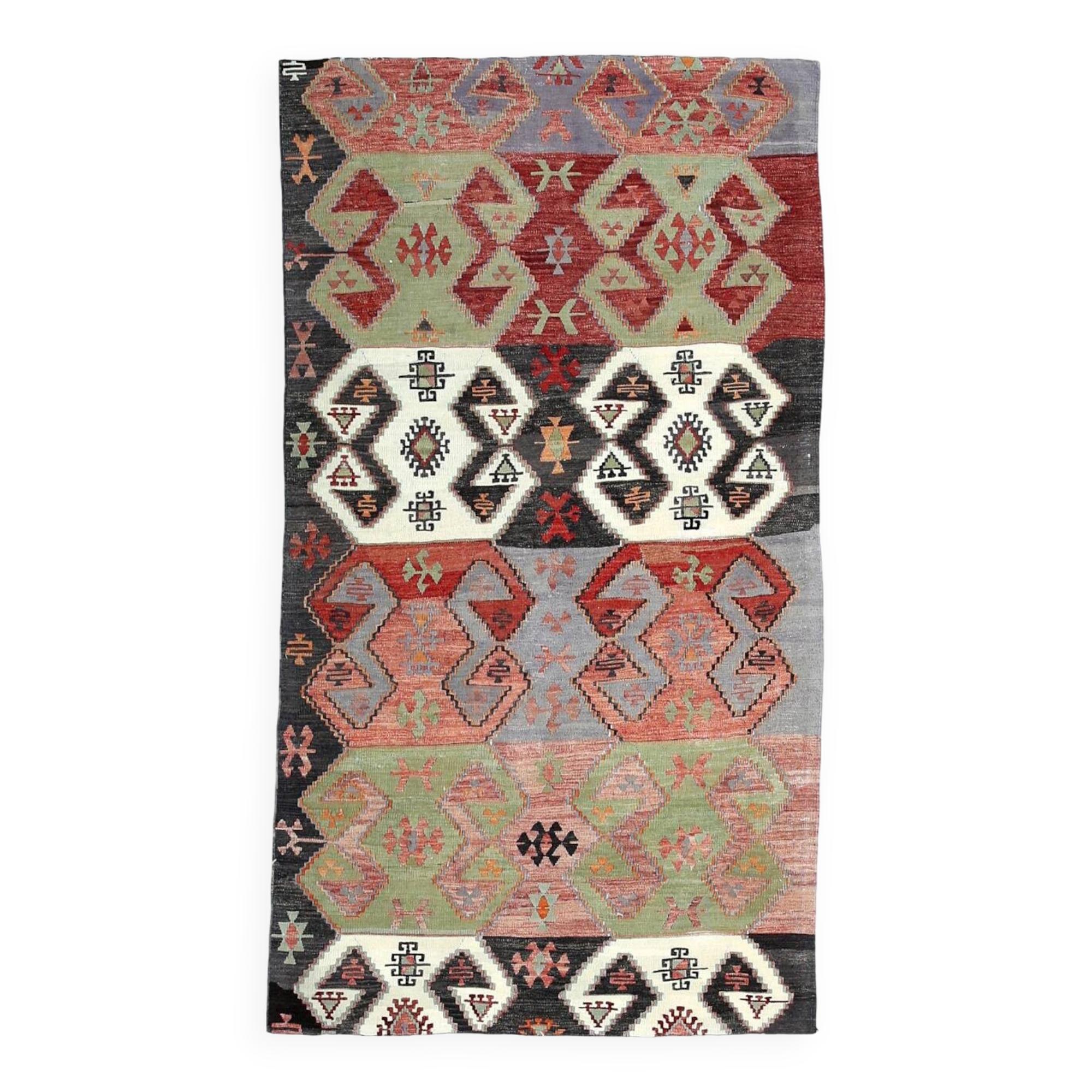 Red Blue Geometric Kilim Rug 112x207Cm SK 35319