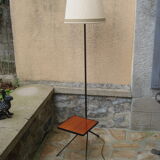 Floor lamp 1950/60 tripod in black metal with cream lampshade