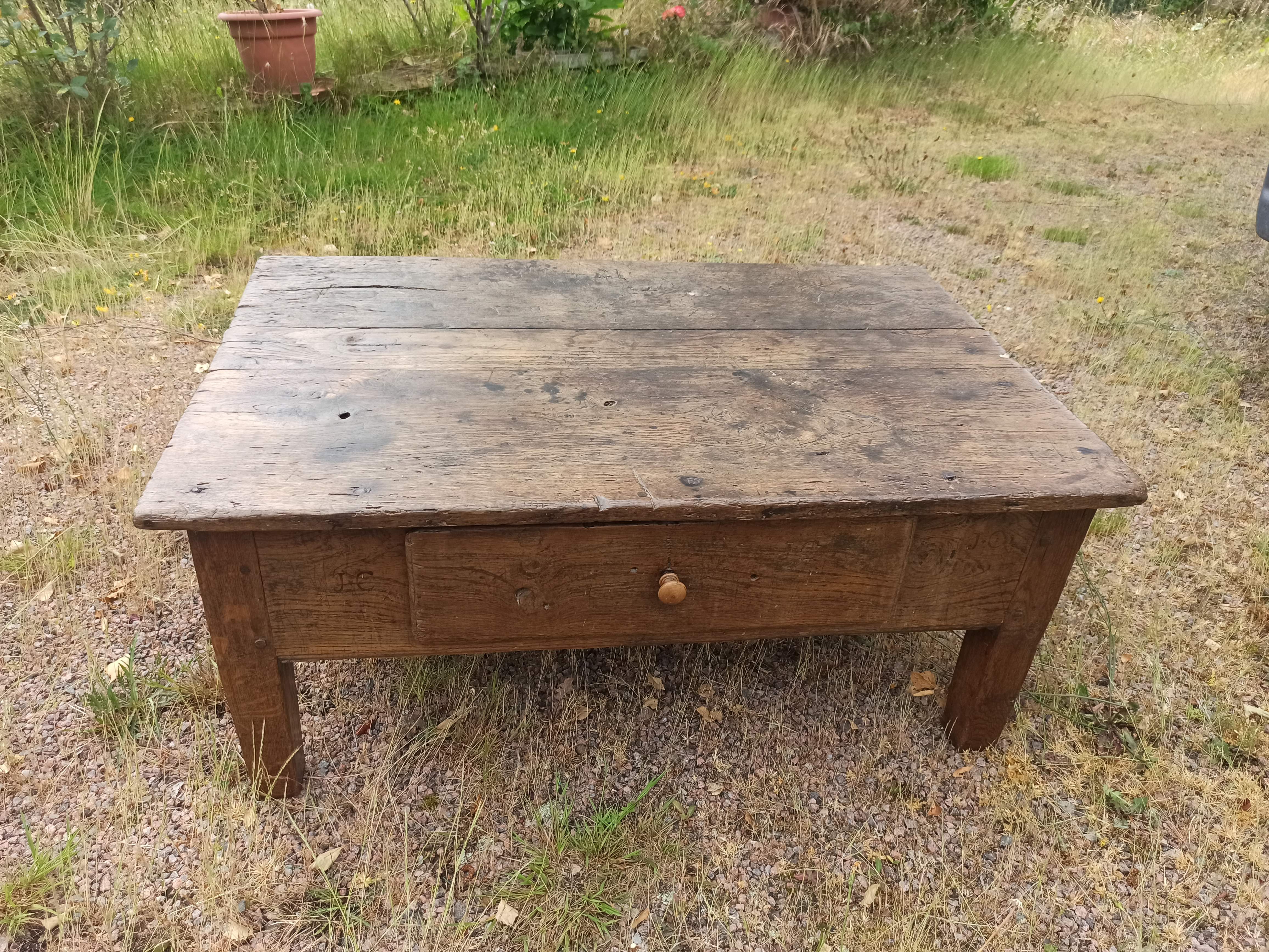 Rustic solid oak coffee table farmhouse initials J C
