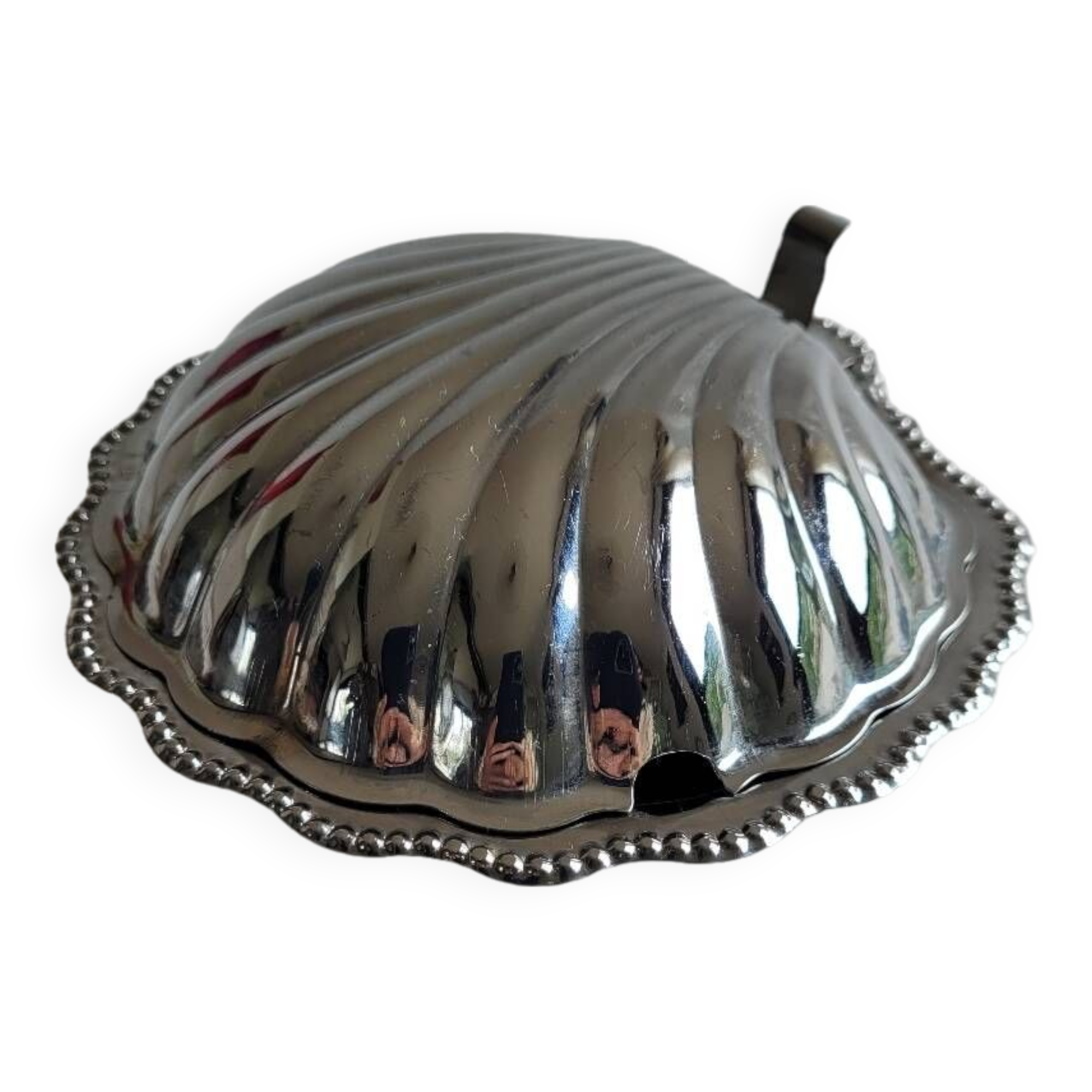 Butter dish / silver metal shell pocket