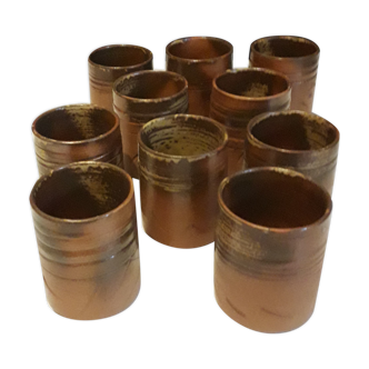 Set of 10 Japanese tea glasses in partially enamelled sandstone