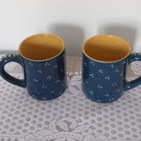 Duo of large mugs gres blue pea white