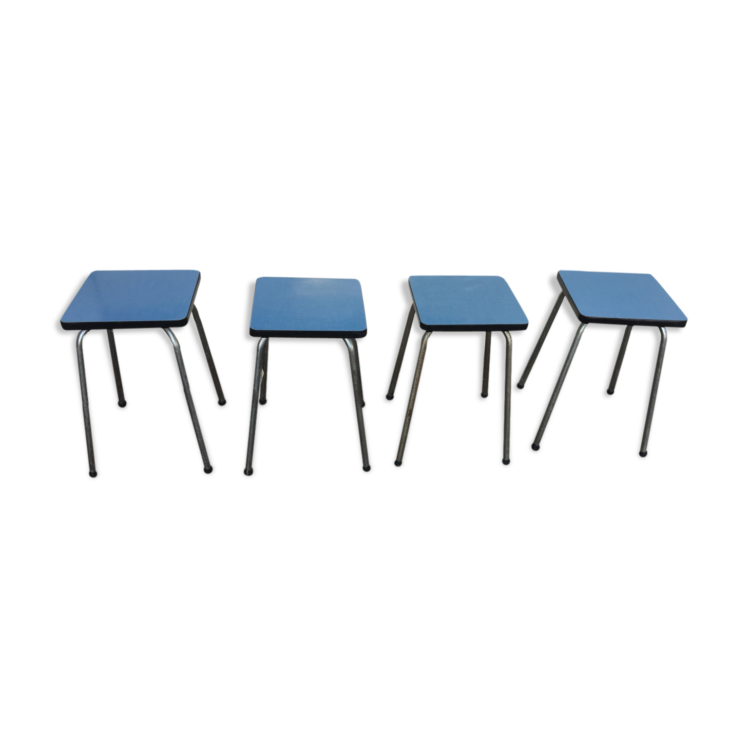 4 stools in blue formica 60s