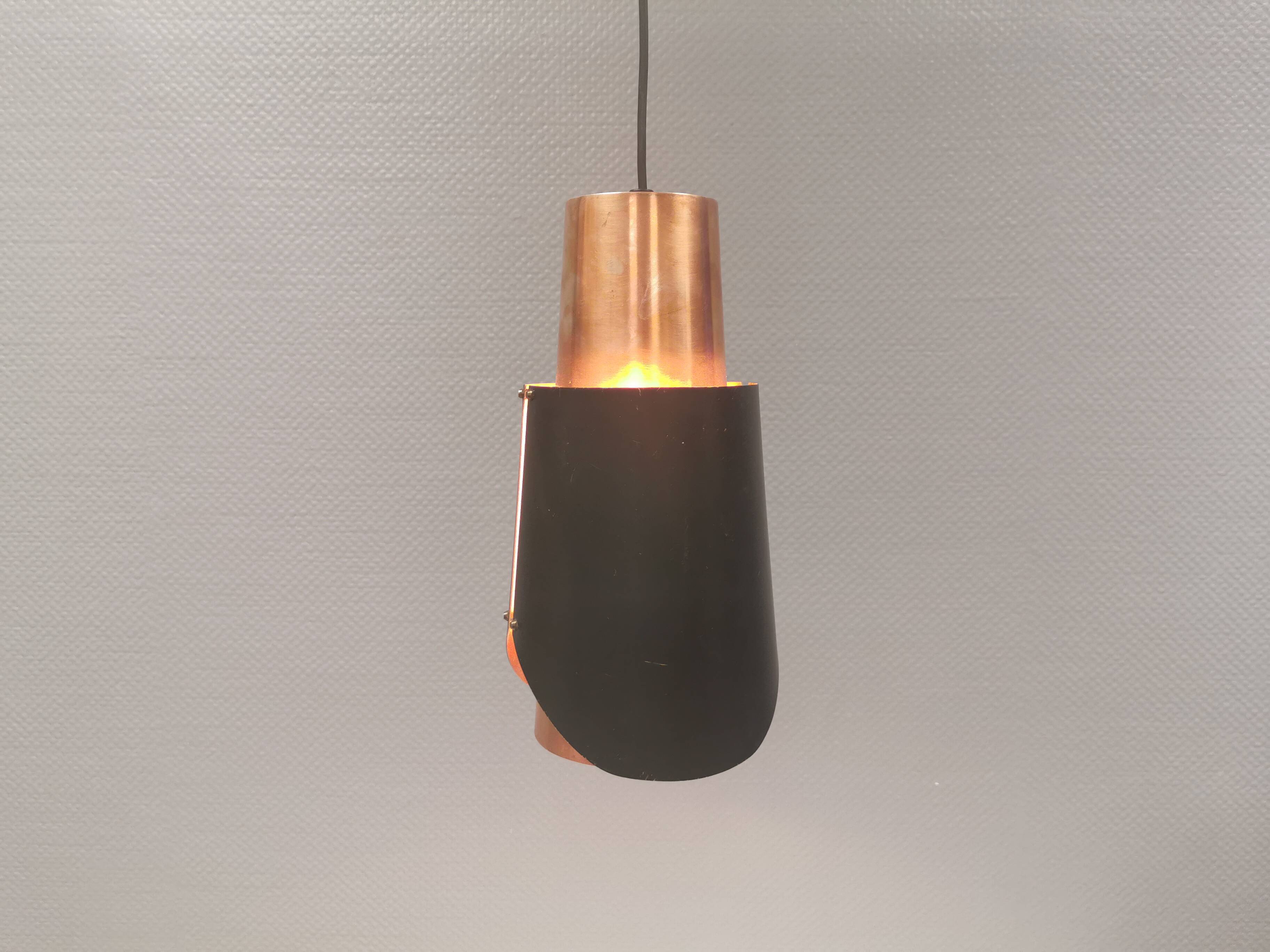 Hanging lamp in copper and black lacquered metal by Bent Karlby for Lyfa