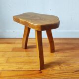 Brutalist tripod stool 1960 solid elm