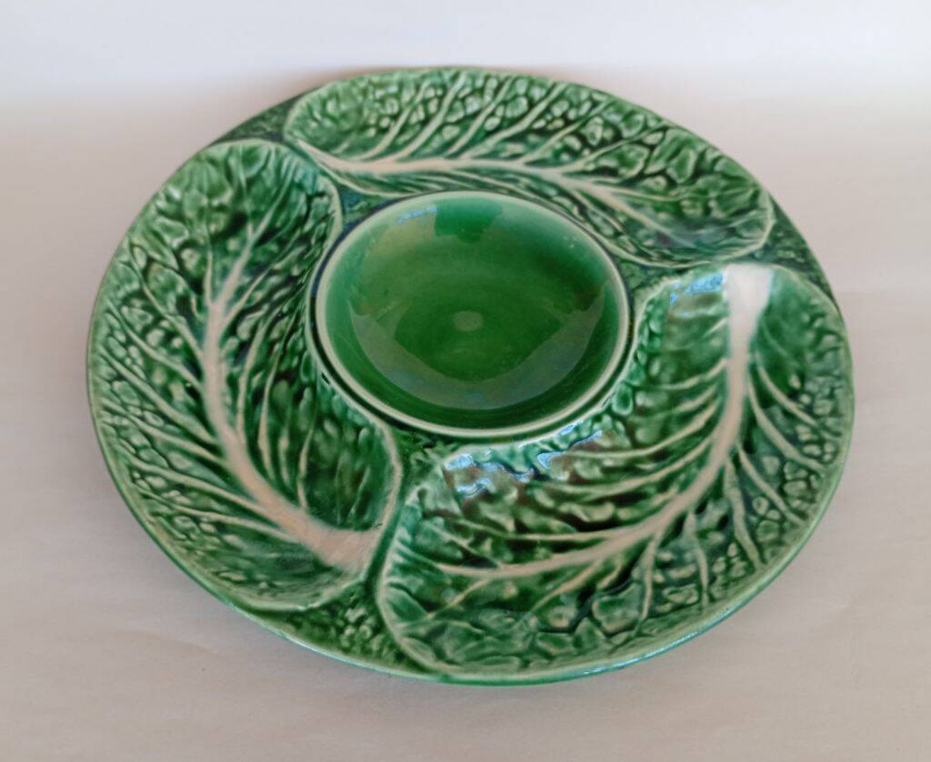 Appetizer Platter Majolica Green Ceramic Leaf Portuguese