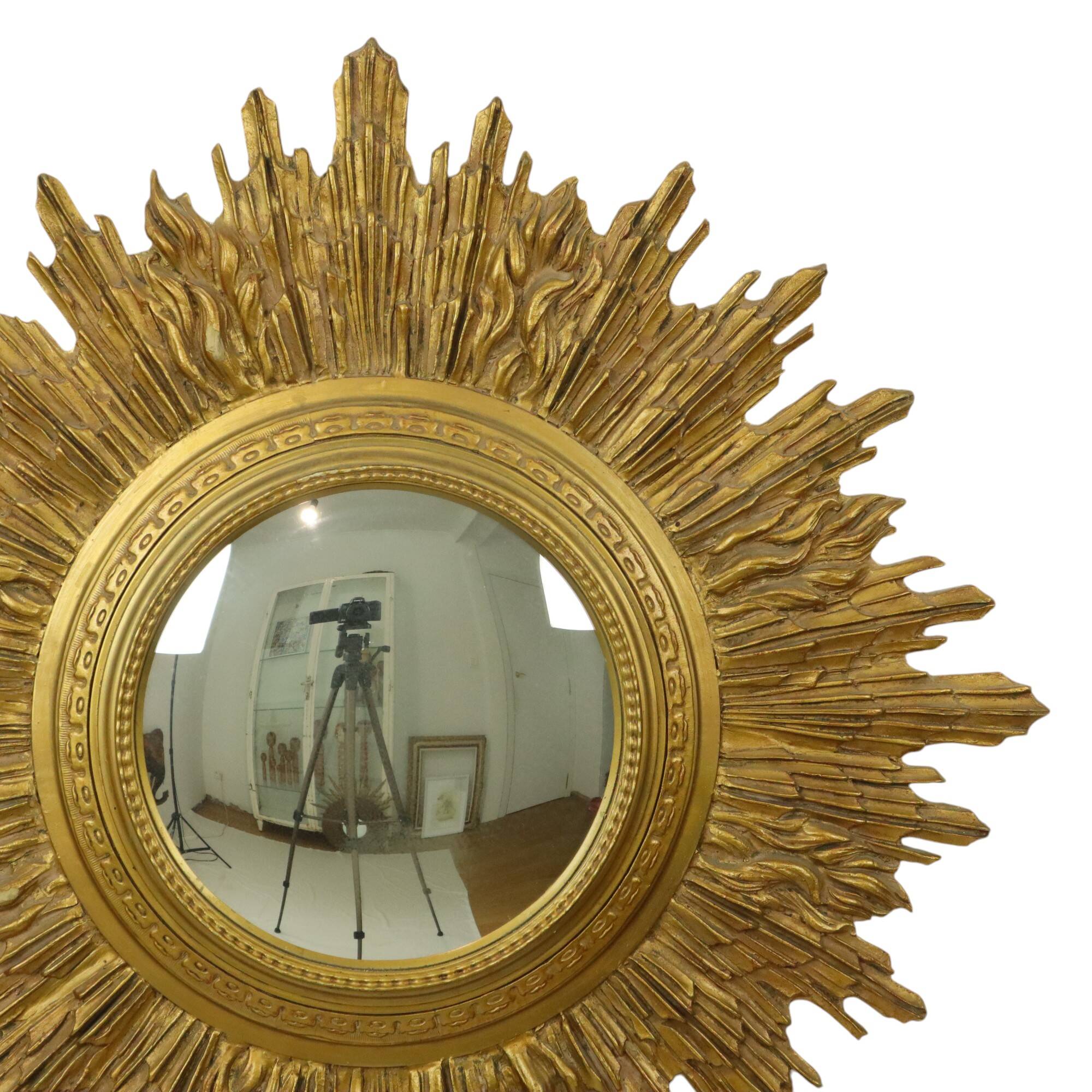 Miroir soleil Sunburst XL en résine dorée