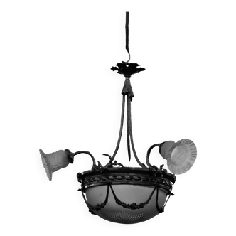 Superb Art Deco bronze chandelier, a mix of styles, circa 1930/50, 3 branches 4.