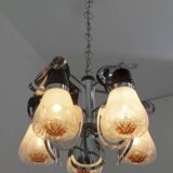 Mazzega Mid-Century Modern Italian Murano Glass and Steel Chandelier, 1970s