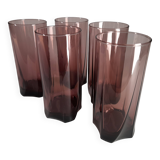 Set of 5 water/juice glasses, vintage smoked purple