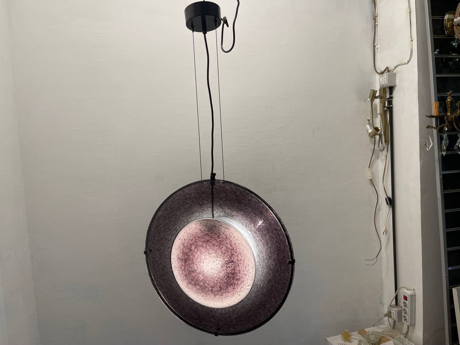 Set of 2 Vintage Mila Schön Murano Glass Pendant Lights, Italy, 1980s