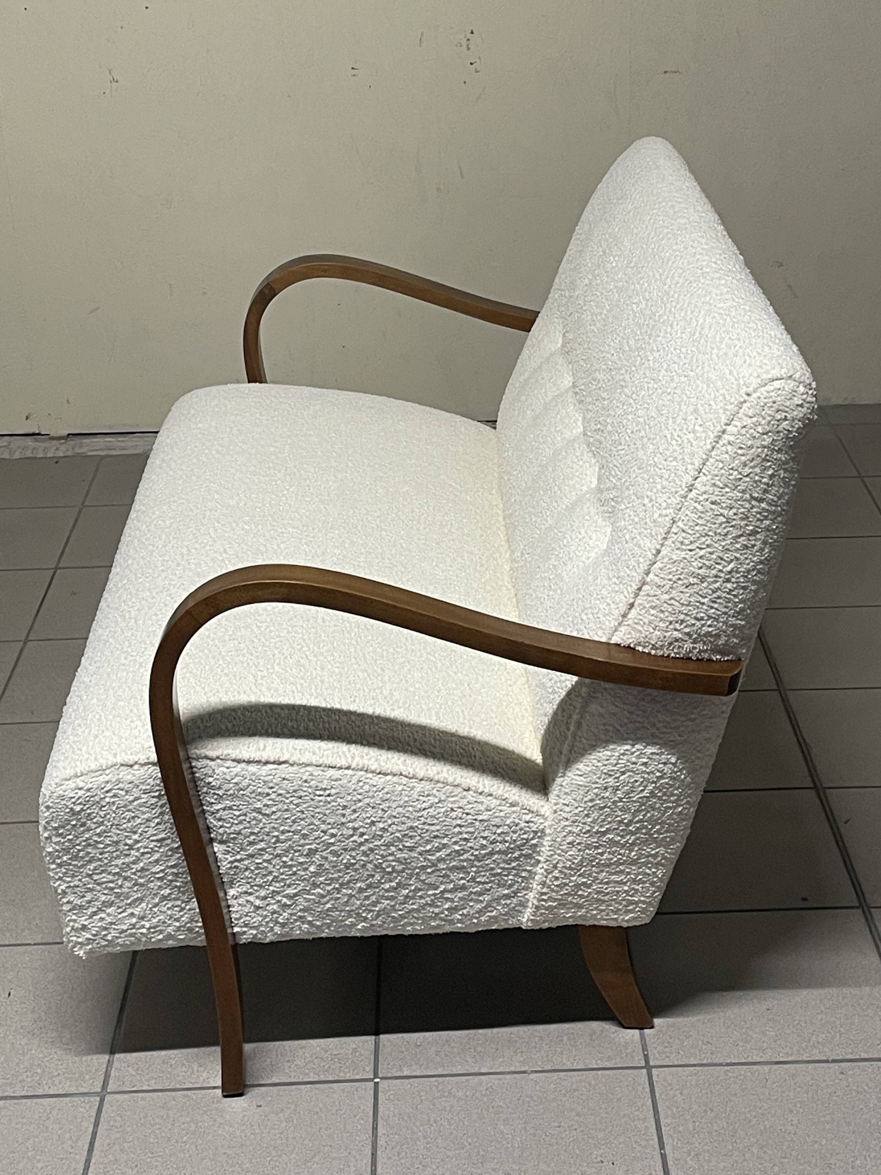 Canapé des années 1940 en bois et tissu bouclé, production italienne