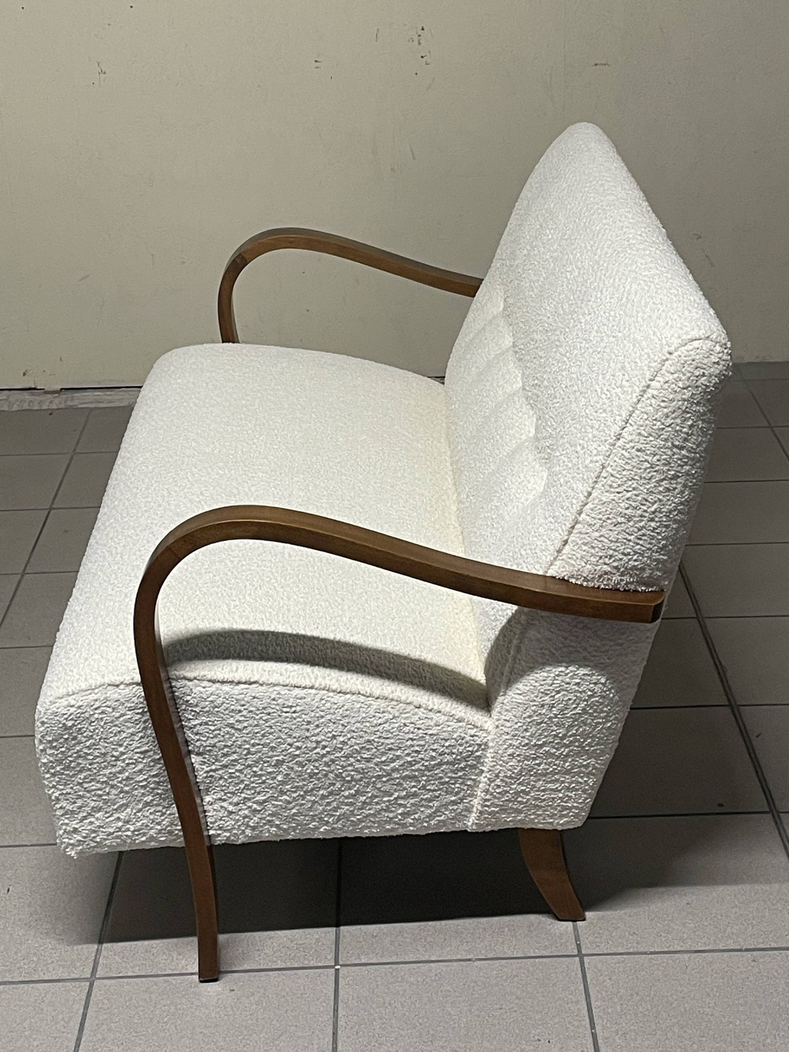 1940s Sofa in Wood and Boucle Fabric, Italian Production