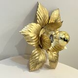Masca 1970s 1980s Hollywood Regency Gold Leaf Metal Flower Wall Sconce