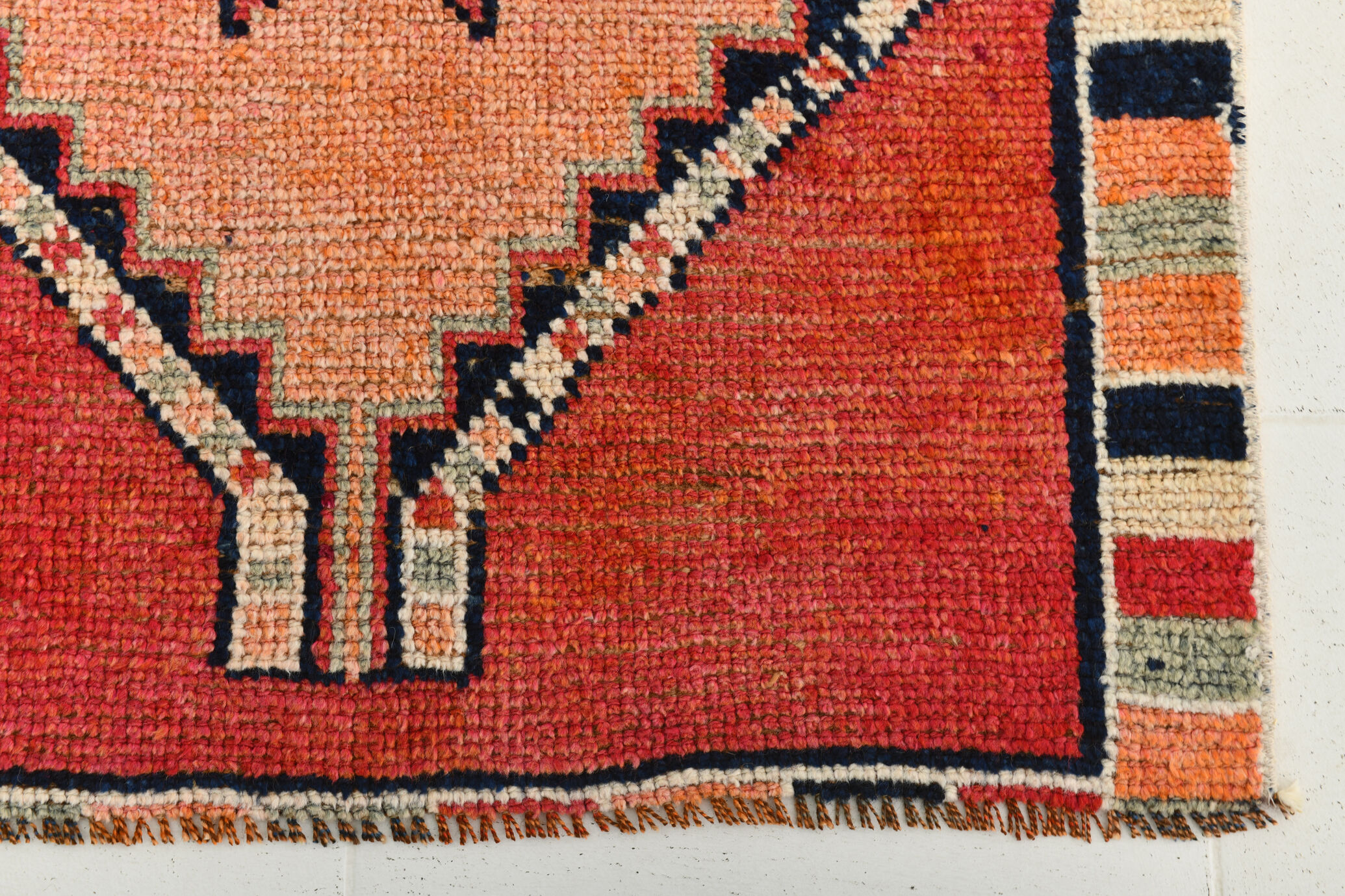 3x9 Somon Red & Dark Blue Hallway Runner Rug