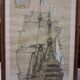 Drawing of an 18th-century ship, enhanced impression with gouache, Durand-Chapron.