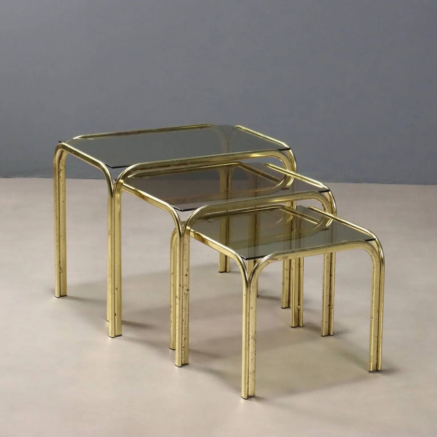 Tables basses vintage en laiton et verre, design, Italie, années 1980