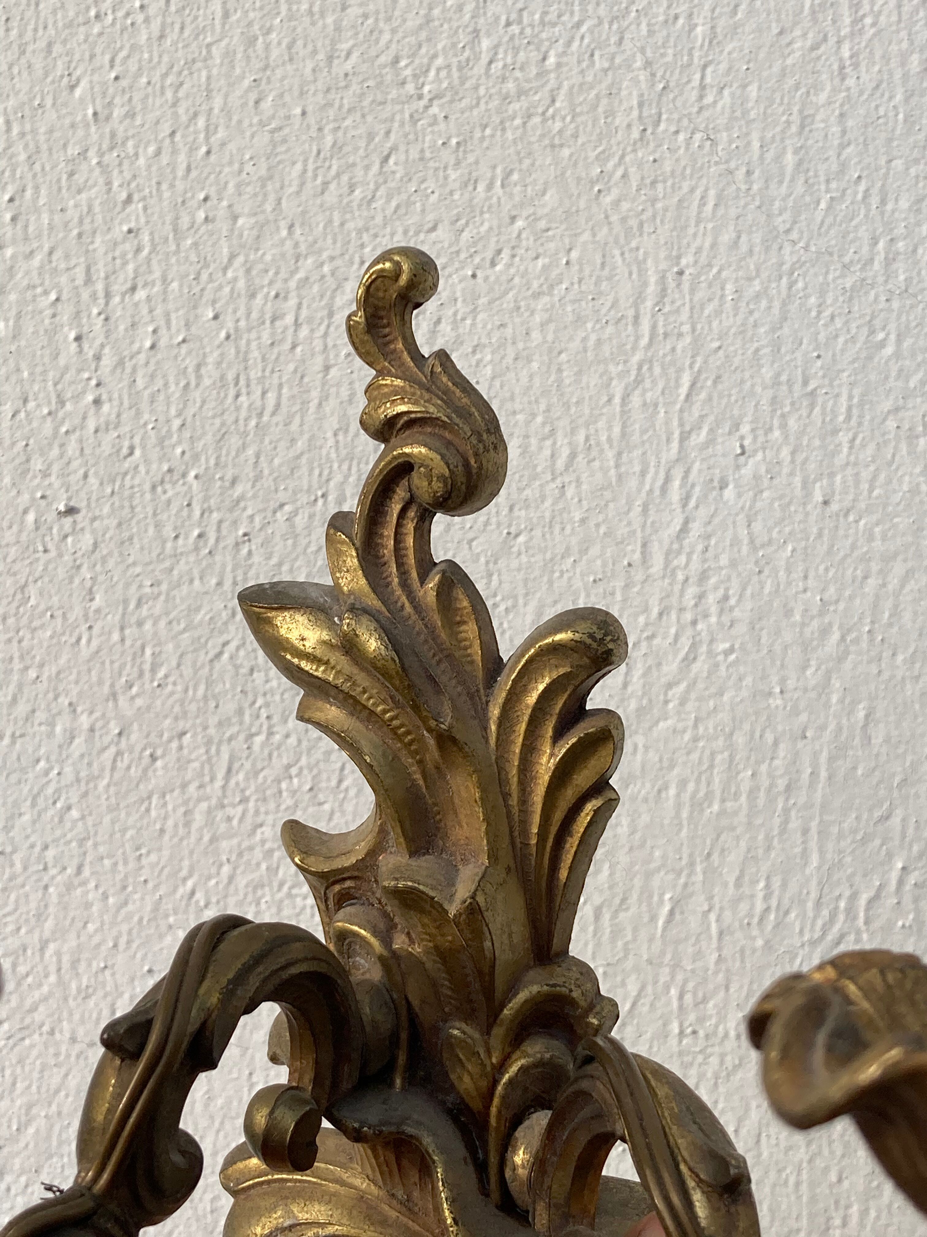 Wall lamp in gilded bronze style Louis XV rocaille with 2 branches