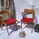 Pair of wooden armchairs and skaï foot compass of the 50s