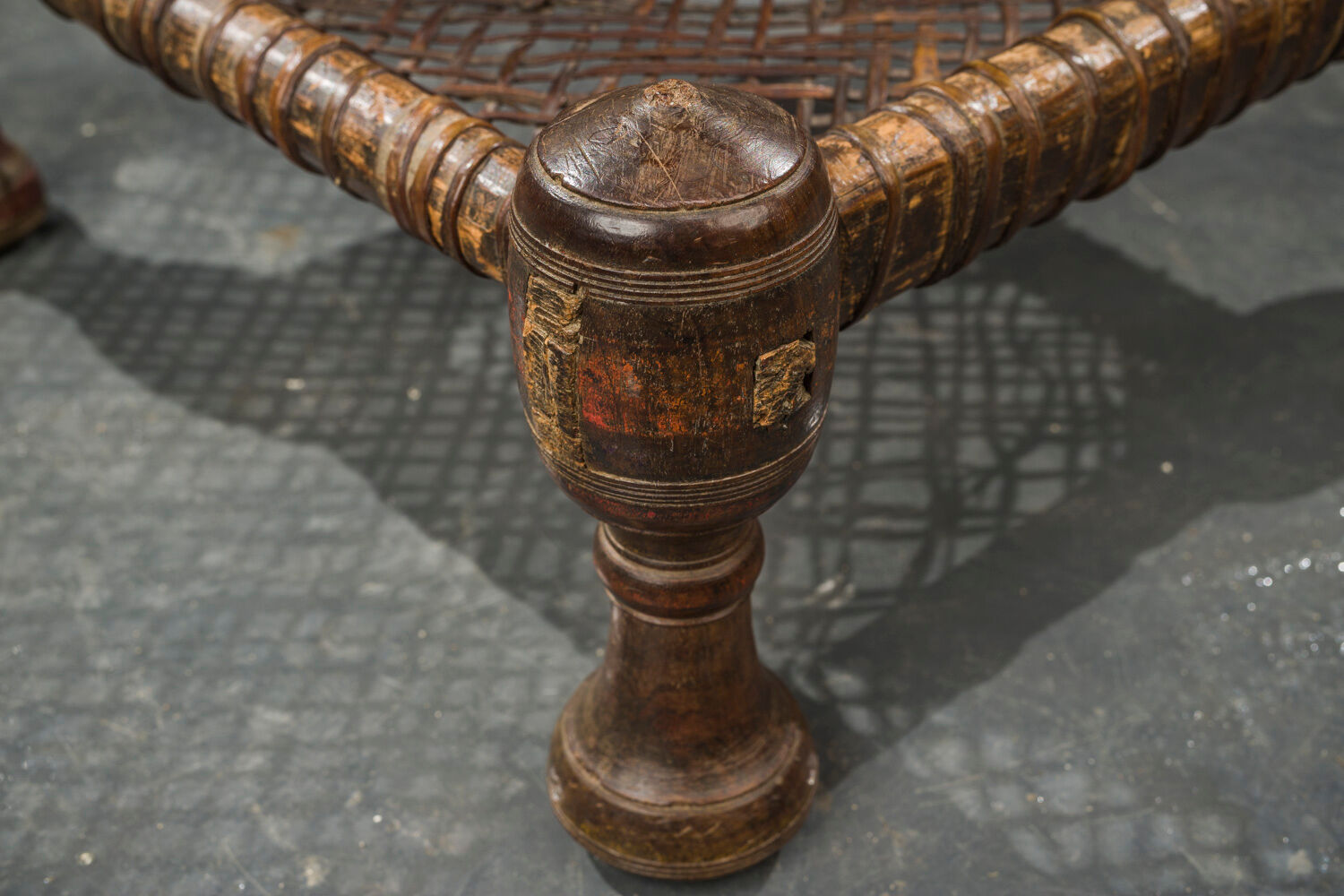 African Carved Wood & Rawhide Side Chair, 19th Century