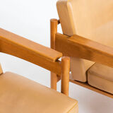 Pair of Oak and Leather Armchairs by Uluv Krasna Jizba, 1960s