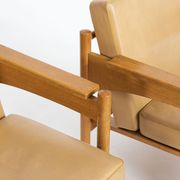 Pair of Oak and Leather Armchairs by Uluv Krasna Jizba, 1960s