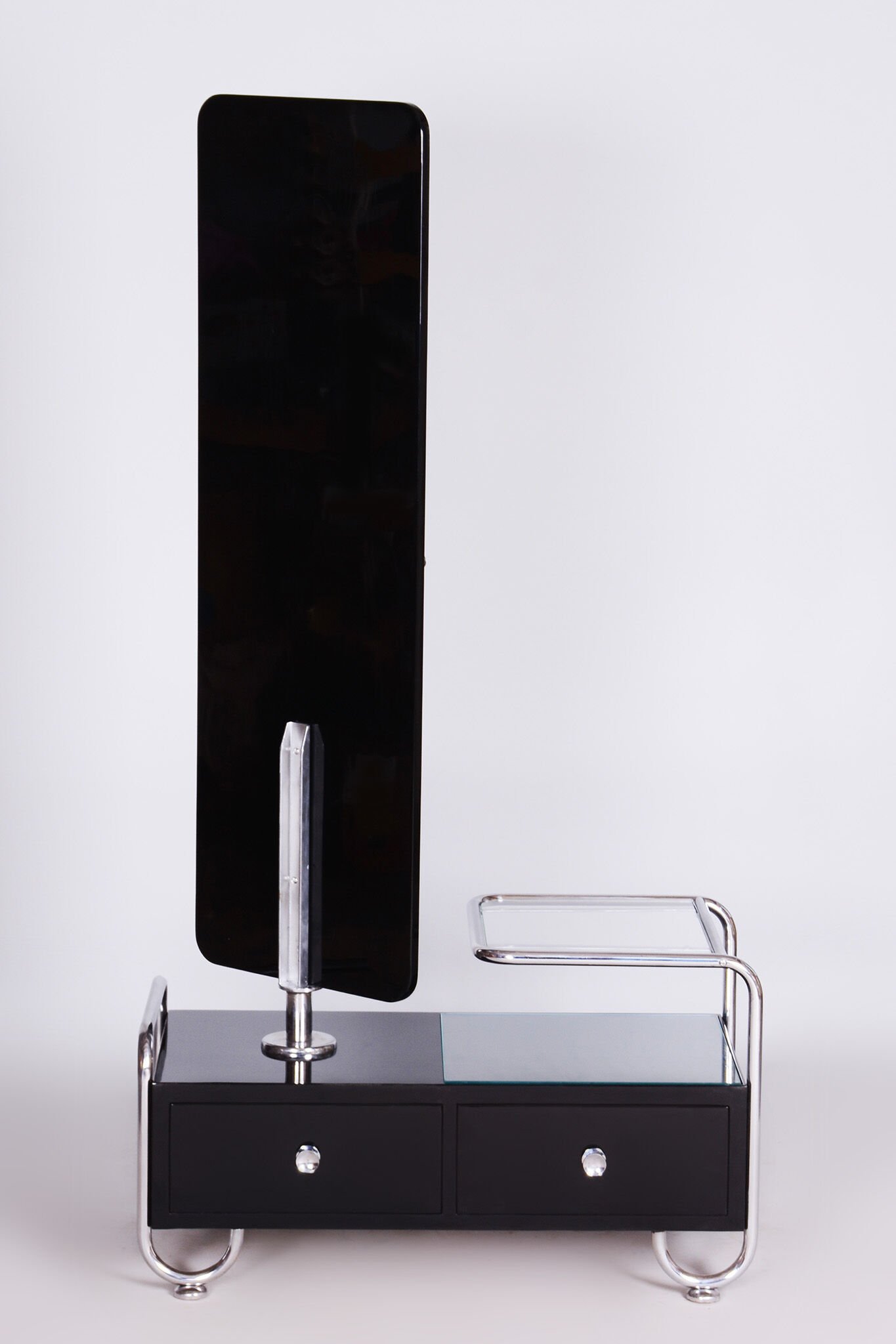 Restored black art deco dressing mirror 1930s, made by vichr a spol